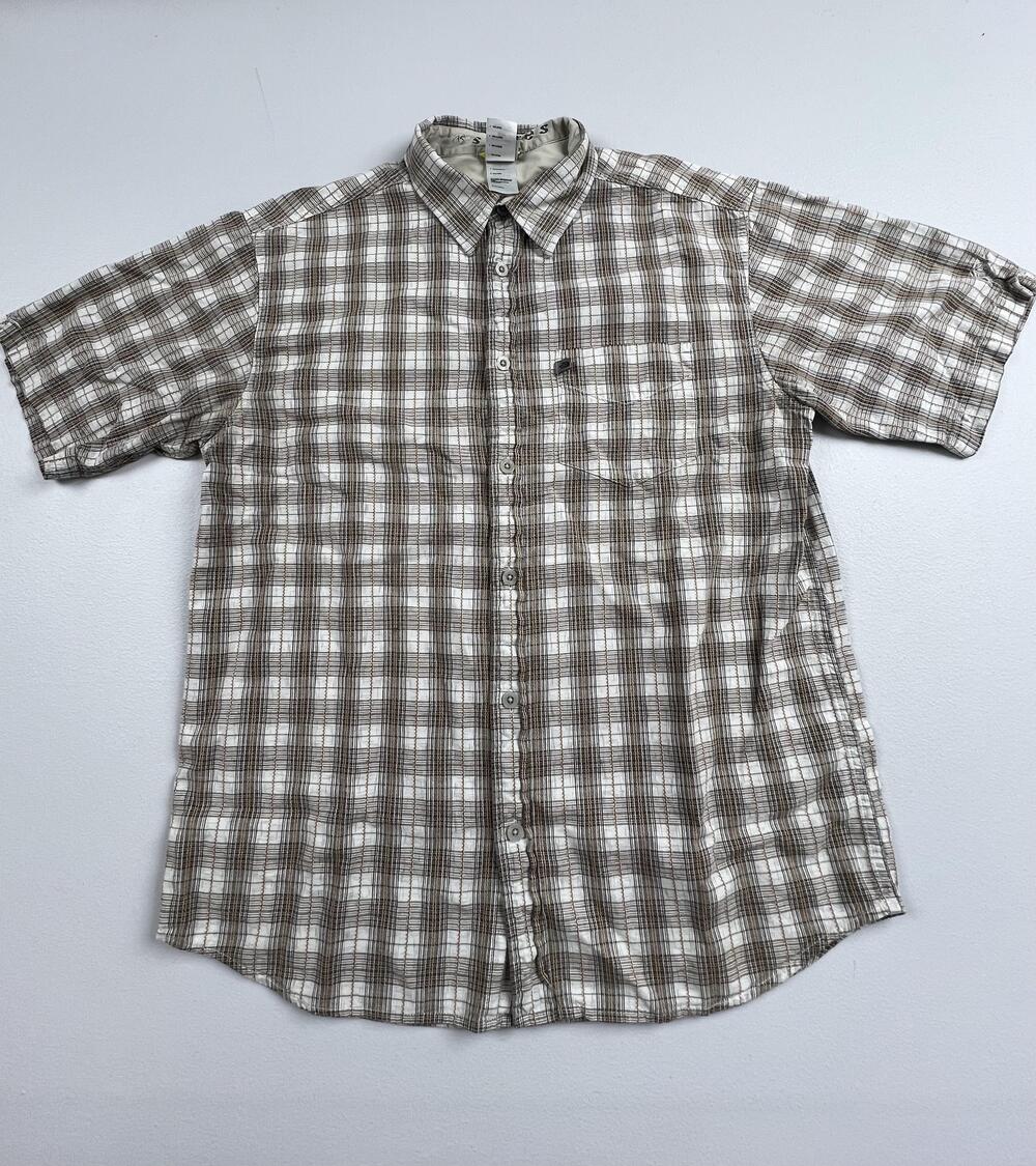 The North Face Shirt Mens Medium Brown Plaid Short Sleeve Button Up Outdoor